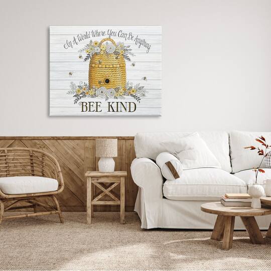 Stupell Industries In A World Bee Kind Motivational Phrase Beehive Canvas Wall Art
